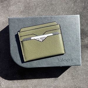 Rare Valextra Military Green Leather 4 Credit Card Holder NEW In Box